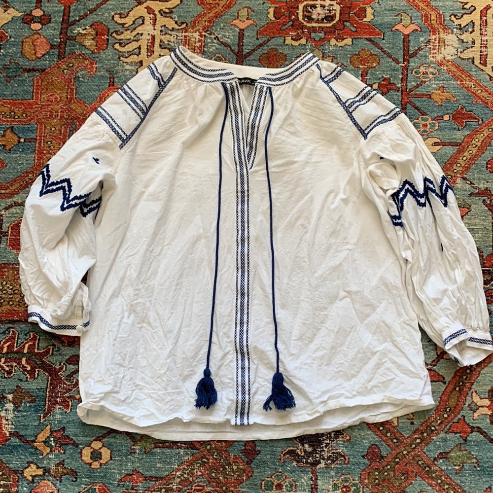 Zara embroidered peasant top blouse boho XS 0 2 EUC